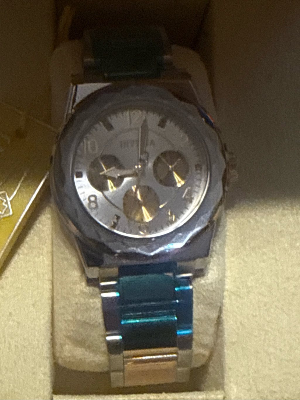 Invicta Silver And Gold Dial Stainless Steel Watch With BlueGreen Links
